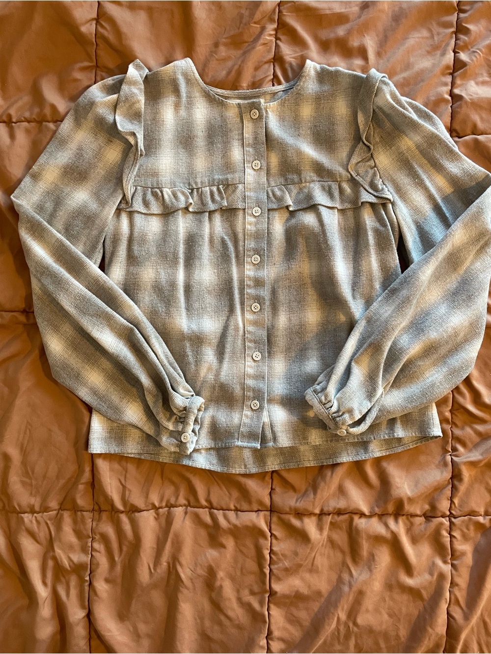 Reformation Light Grey Plaid Button Blouse